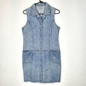 Vintage WOOLRICH Collared Denim Sleeveless Button-Down Sheath Dress Size Small